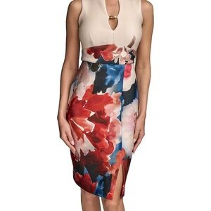 NWT Donna Karan Split V-neck Floral Sheath Dress